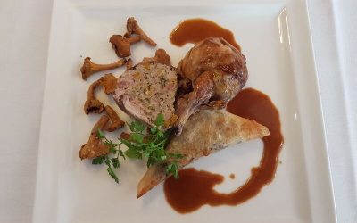 Caille farcie, croustillant aux champignons de saison